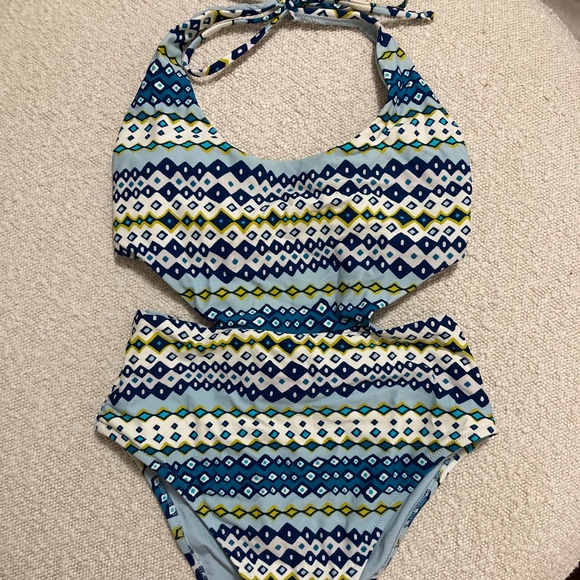 aerie Other - Aerie Halter Cutout Geometric Monokini One Piece Swimsuit